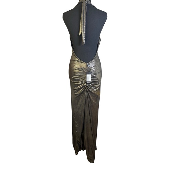 Club L London Dresses & Skirts - Club L Gold Metallic Halter Back Split Maxi Dress US 4 UK 8 EU 36 NWT